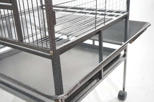 YES4PETS bird cage detail showcasing sturdy metal tray and wheel for easy mobility and care.