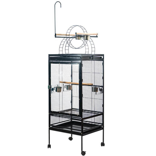 Large YES4PETS budgie cage with metal tray, wheels, and multiple access doors for easy bird care.