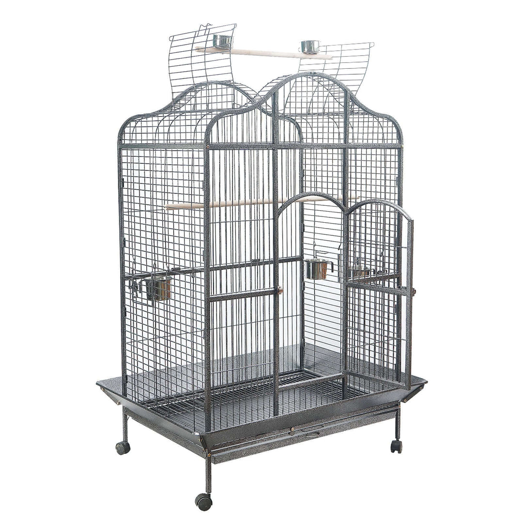 YES4PETS XL Bird Cage for parrots with open top, durable wrought iron, includes perches and feeders.