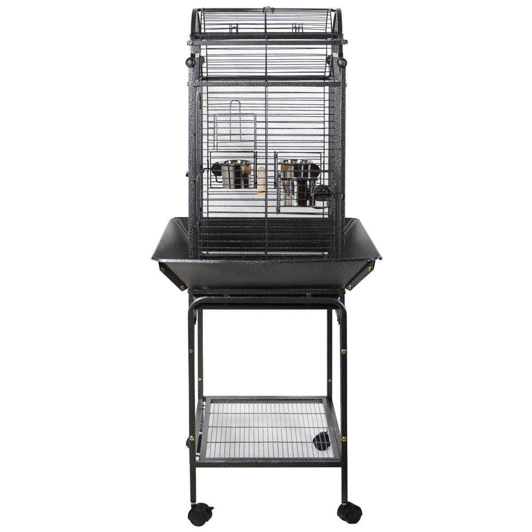 YES4PETS large bird cage on a wheeled stand, featuring multiple access doors and a slide-out tray for easy cleaning.