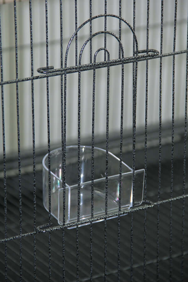 Clear food dish attachment for YES4PETS large bird cage, designed for easy access and cleaning.