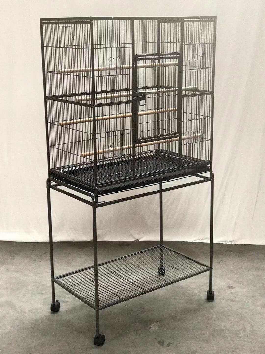 Affordable 161 cm bird cage with perches and castor wheels for parrots and budgies, durable wrought iron construction.