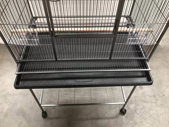 Affordable 161 cm wrought iron bird cage with perches and removable tray on wheels, perfect for parrots and budgies.