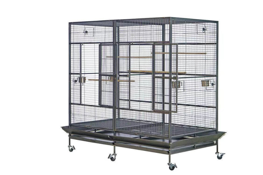 Yes4Pets XXXL bird cage for parrots with removable trays and castor wheels, crafted from durable wrought iron.