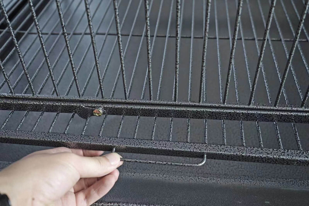 Interior view of YES4PETS bird cage showing the slide-out tray feature for easy cleaning and maintenance.