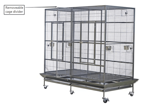 YES4PETS XXXL bird cage with removable cage divider and lockable castor wheels.