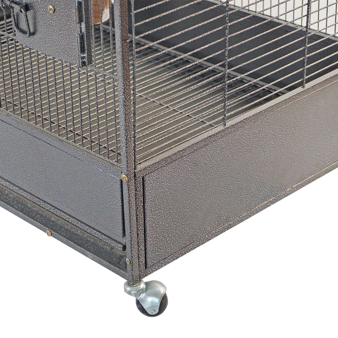 Close-up of YES4PETS XL Triple Stackers Breeding Bird Cage base with wheels for easy mobility.