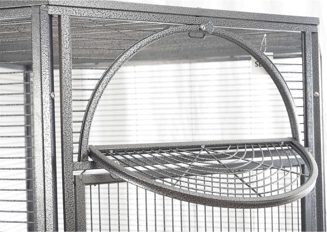 Detail of the YES4PETS XXL corner bird cage with a round perch design, suitable for pet birds.