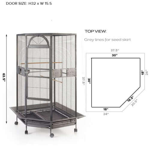 YES4PETS 161 cm XL Corner Bird Cage dimensions and features overview, eco-friendly design with castor wheels.