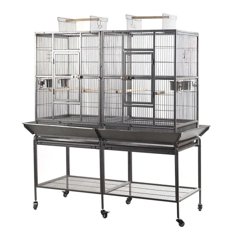 YES4PETS XL Bird Cage with removable divider, sturdy construction, and mobile castor wheels for pet parrot aviary.