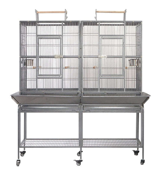 YES4PETS XL bird cage with removable divider, heavy-duty wrought iron, mobile on castor wheels, affordable quality aviary.