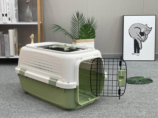 YES4PETS small dog cat rabbit crate carrier green, lightweight, durable for pets, easy storage.