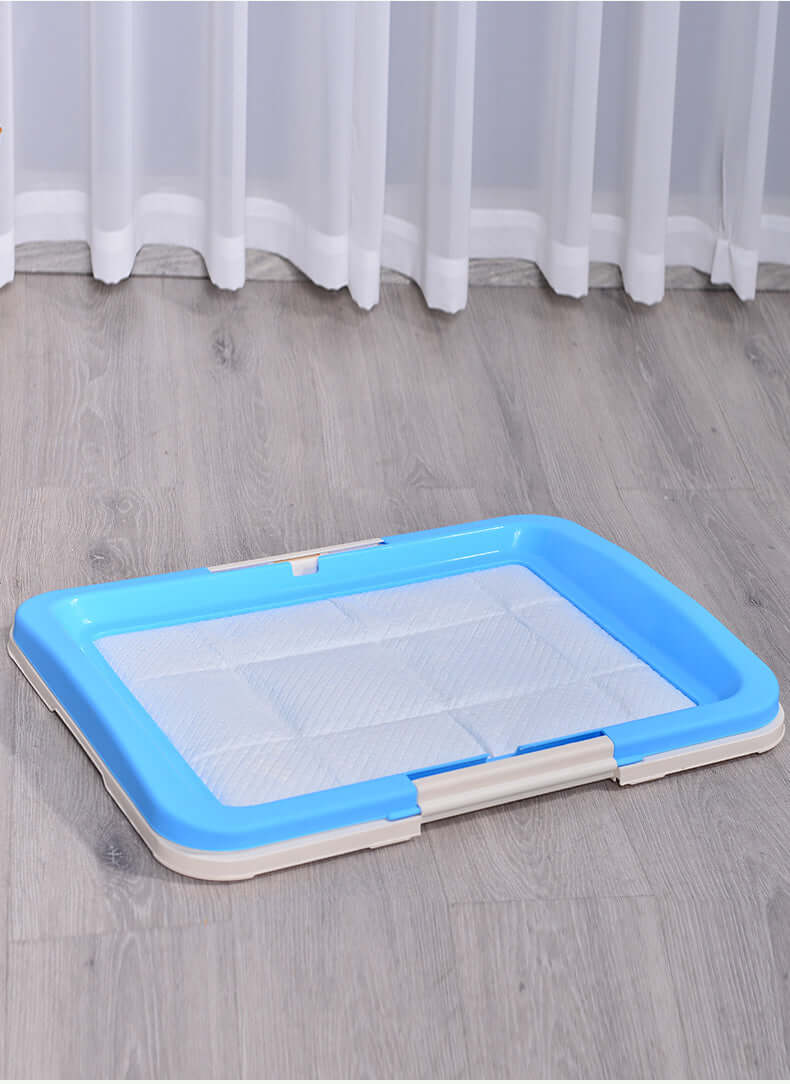 YES4PETS large blue dog potty training tray on a wooden floor, ideal for affordable puppy toilet solutions.