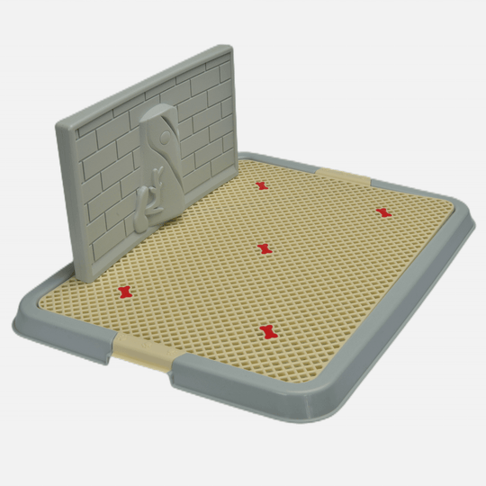 Large portable dog potty training tray with hygienic grid design and wall for easy waste removal.