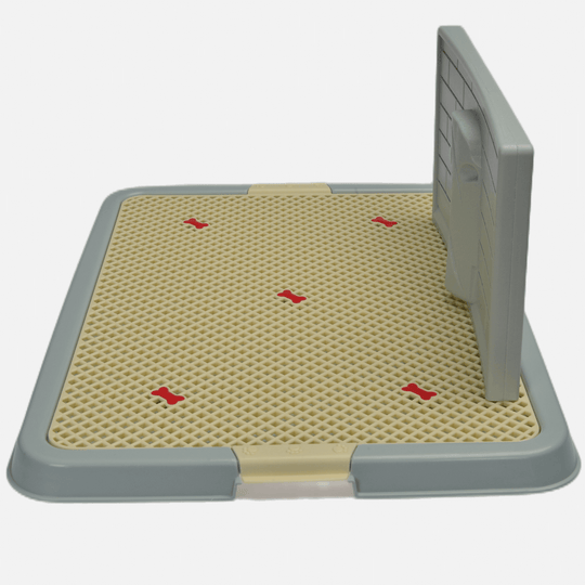 Large portable dog potty training tray with grid layer and wall for mess containment, hygienic and easy to clean.