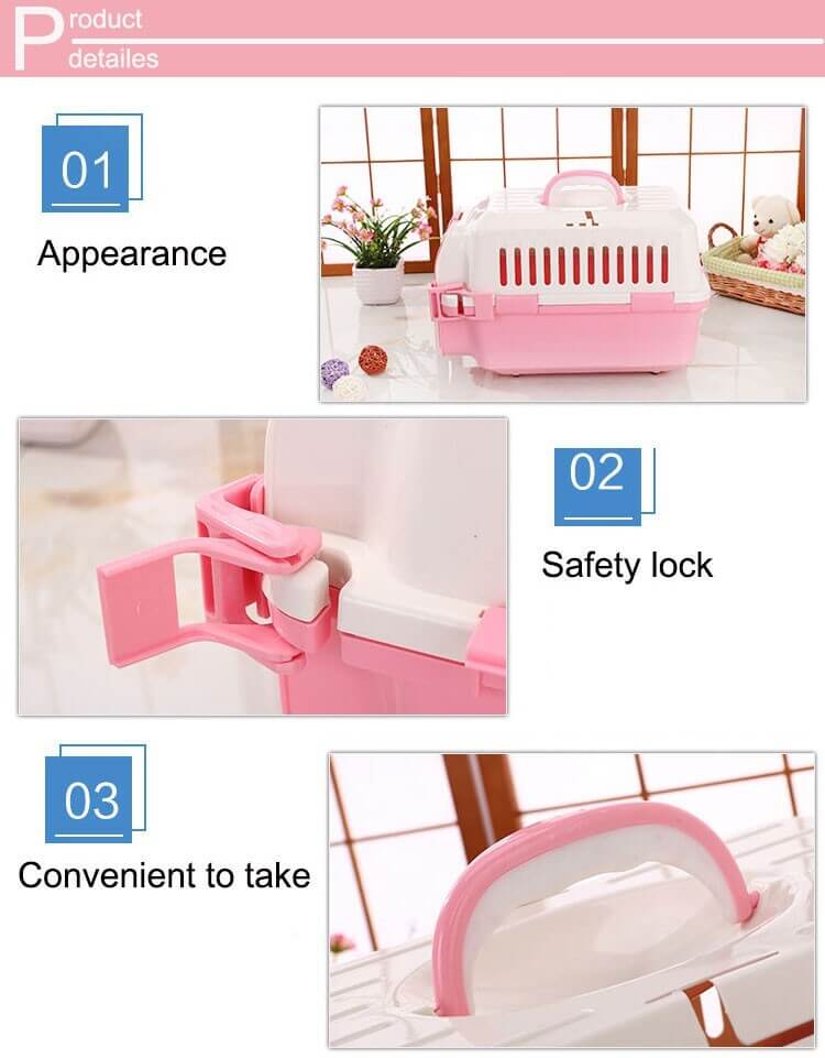 YES4PETS pink pet carrier features: lightweight design, safety lock, ergonomic handle for easy transport.