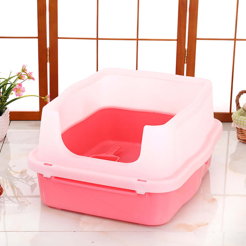 YES4PETS pink high-sided cat litter tray with scoop, designed for cleanliness and litter containment.