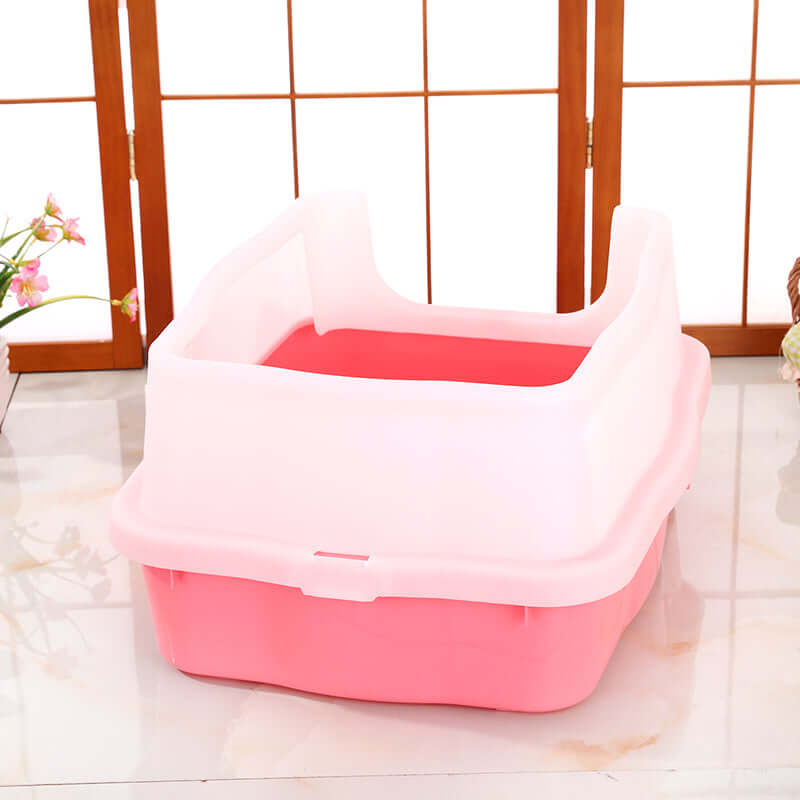 YES4PETS Large Deep Cat Litter Tray in pink, high wall design to reduce litter tracking and keep spaces clean.