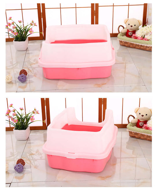 YES4PETS Large Deep Cat Litter Tray in Pink, high wall design for reduced litter tracking and enclosed toilet space.