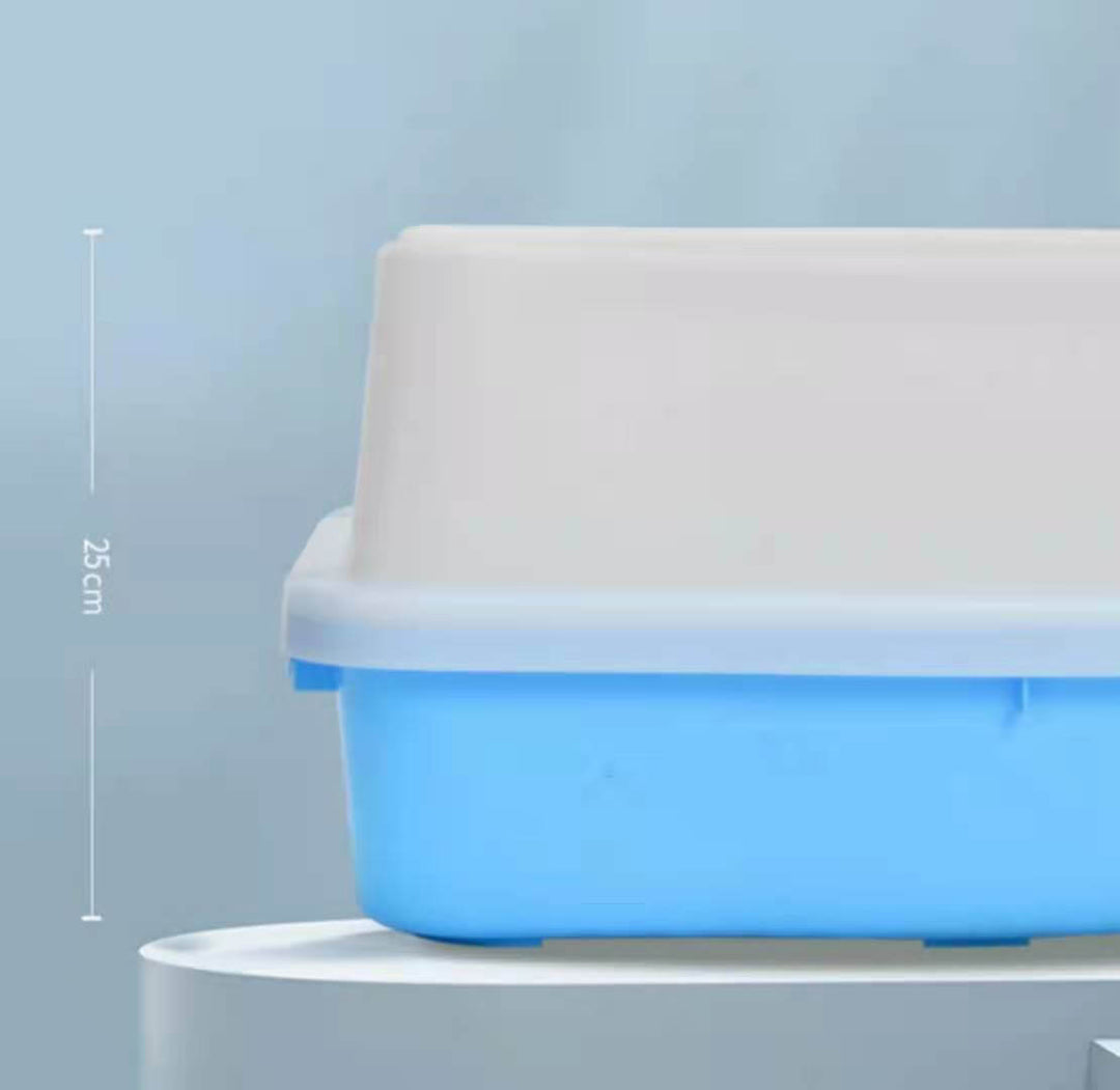 YES4PETS blue high wall cat litter tray showing height of 25 cm, designed for cleanliness and containment.