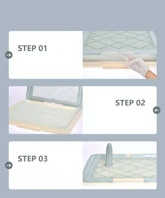 Step-by-step guide for setting up YES4PETS Portable Dog Potty Training Tray with pole for easy cleaning.