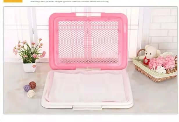 YES4PETS Medium Portable Dog Potty Training Tray in pink, hygienic design for easy waste removal, perfect for puppy training.