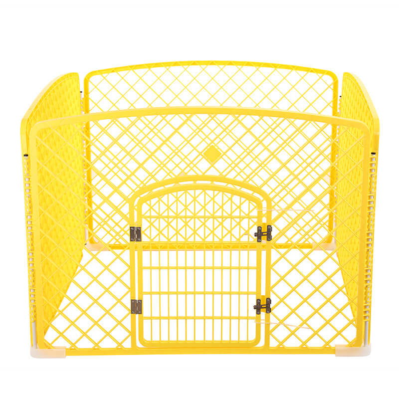 YES4PETS 4-panel yellow plastic pet pen enclosure with gate for indoor and outdoor use, affordable and durable.