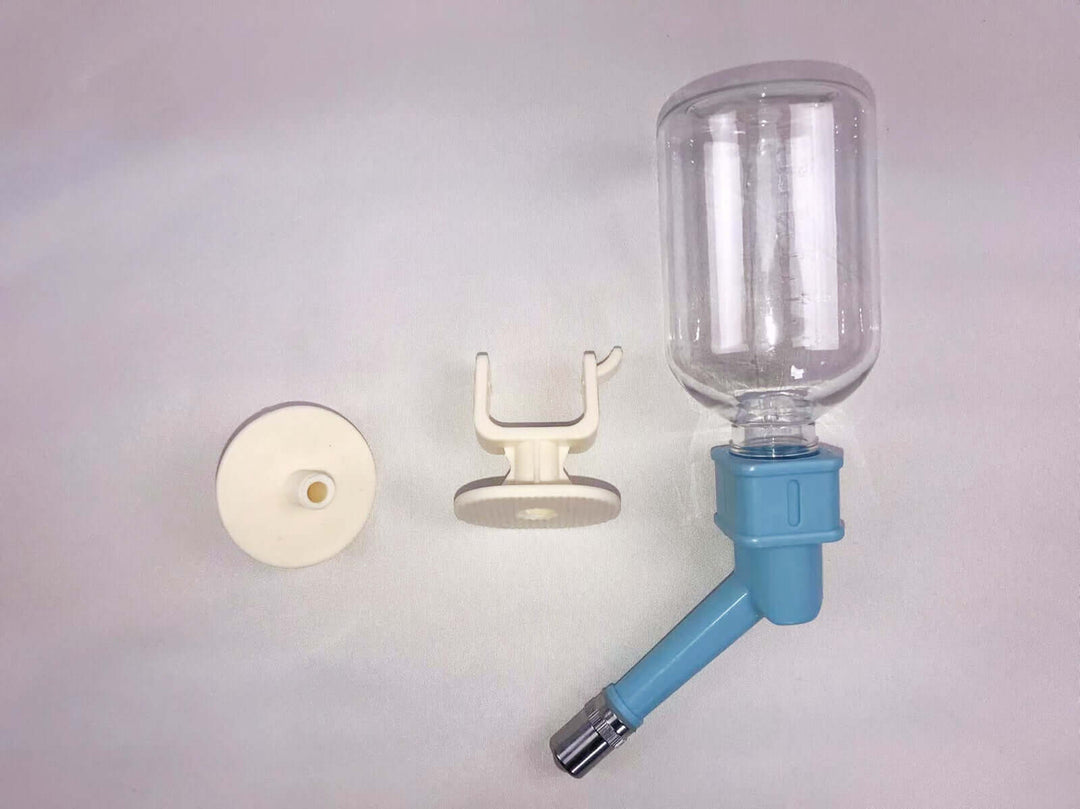 YES4PETS blue pet water bottle parts: nipple, bottle, and mount for rabbits, dogs, cats - Affordable quality DIY pet accessory.