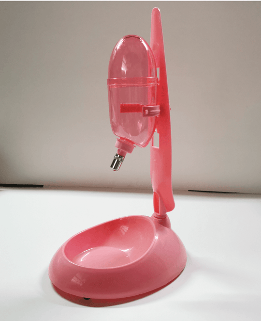 Affordable pink water and food feeder bowl for dogs, cats, and small pets, adjustable bottle, easy to clean.