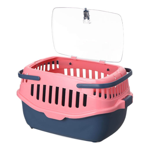 YES4PETS Medium Pet Carrier in Pink, lightweight and durable for small dogs and cats with large ventilation slots.