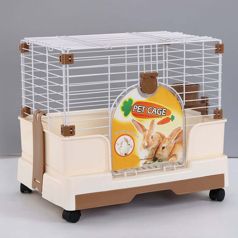 YES4PETS small brown pet rabbit cage with potty tray and wheel, affordable pet crate for guinea pigs.