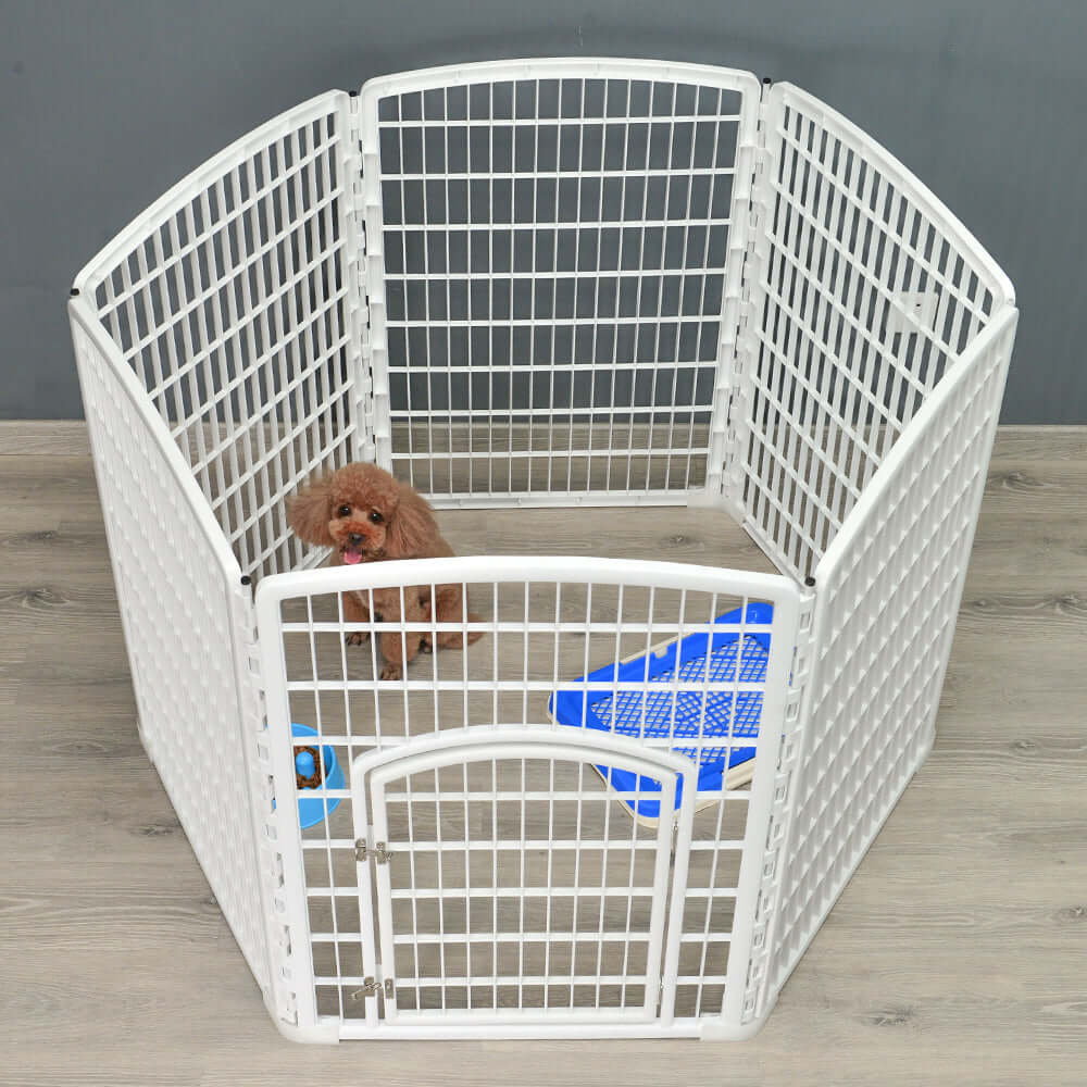 Affordable YES4PETS 6-Panel Plastic Pet Pen with gate, suitable for indoor and outdoor use, providing quality containment for pets.