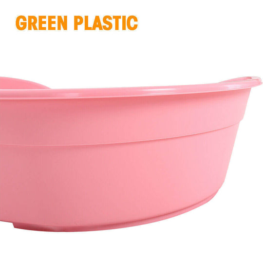 Pink plastic pet bed basket designed for small dogs, easy to clean and perfect for resting or sleeping.