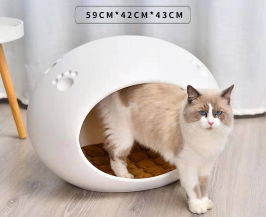 Cozy medium igloo cat bed house, 59x42x43cm, ideal for snuggling pets, affordable and safe design.