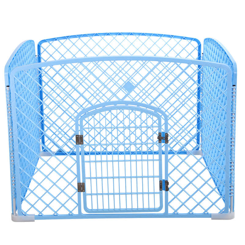 YES4PETS blue 4-panel plastic pet pen with gate for indoor/outdoor use, affordable quality pet enclosure.