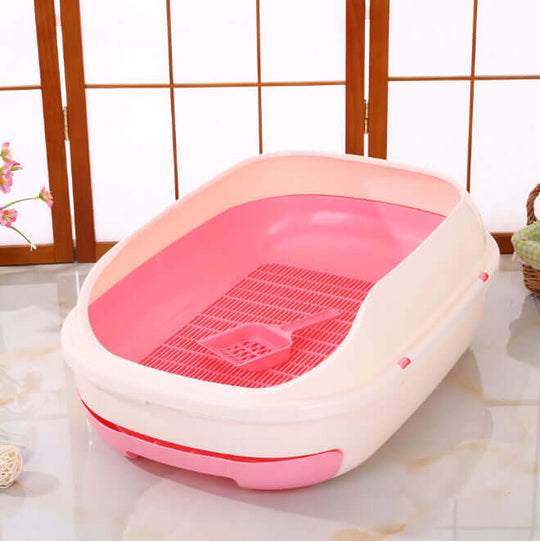 YES4PETS large pink portable cat litter box with scoop and grid tray, designed for easy cleaning and mess prevention.