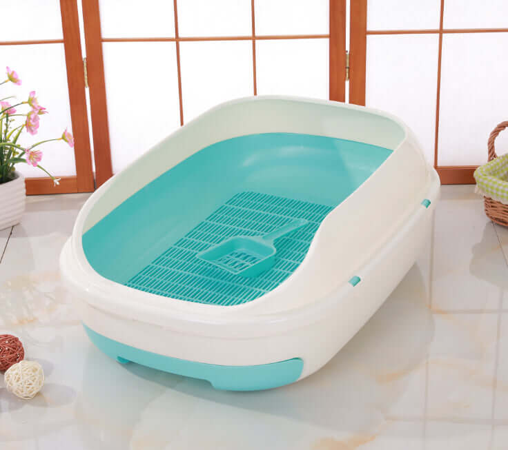 YES4PETS medium portable cat toilet litter box tray in blue green with scoop and grid for easy cleaning and mess prevention.