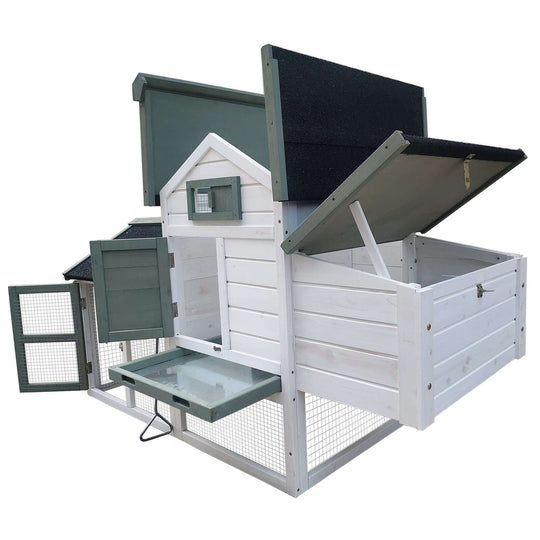 Medium Chicken Coop Rabbit Hutch with nesting boxes and sliding door for chickens and small pets.