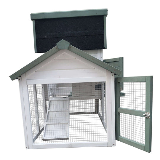 Medium chicken coop rabbit hutch with nesting boxes and a secure sliding door for hens.