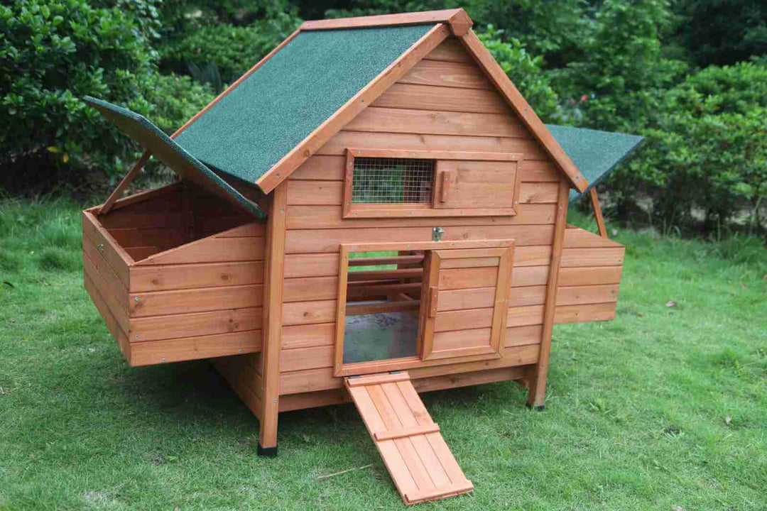 YES4PETS XL Chicken Coop Rabbit Hutch with removable trays and asphalt roof, suitable for up to 10 chickens.