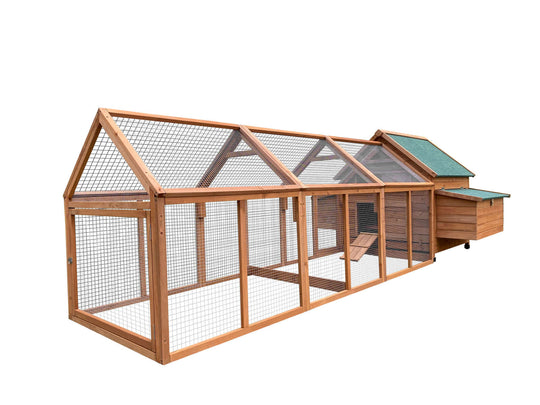 YES4PETS 350 CM XXL Chicken Coop with run, natural fir wood, spacious design for chickens, rabbits, and small pets.