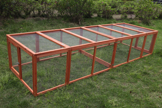 Affordable 290 cm XL chicken coop run for small animals, featuring solid fir wood and mesh wire design.