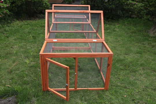 290 cm XL Chicken Coop Run with mesh wire, ideal for rabbits and guinea pigs, made of natural fir wood.