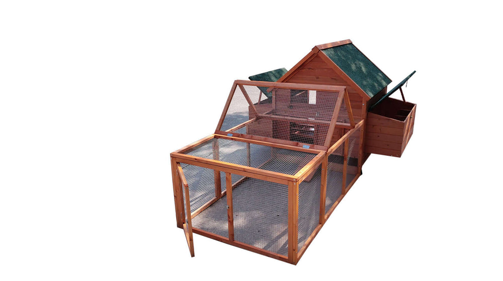 XL Chicken Coop Rabbit Hutch with run in natural fir, ideal for chickens, rabbits, and ferrets.