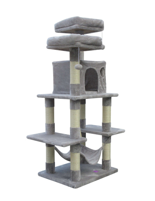 YES4PETS 145 cm cat scratching post tree with platforms, cube, sisal poles, and hammock - affordable and quality design.