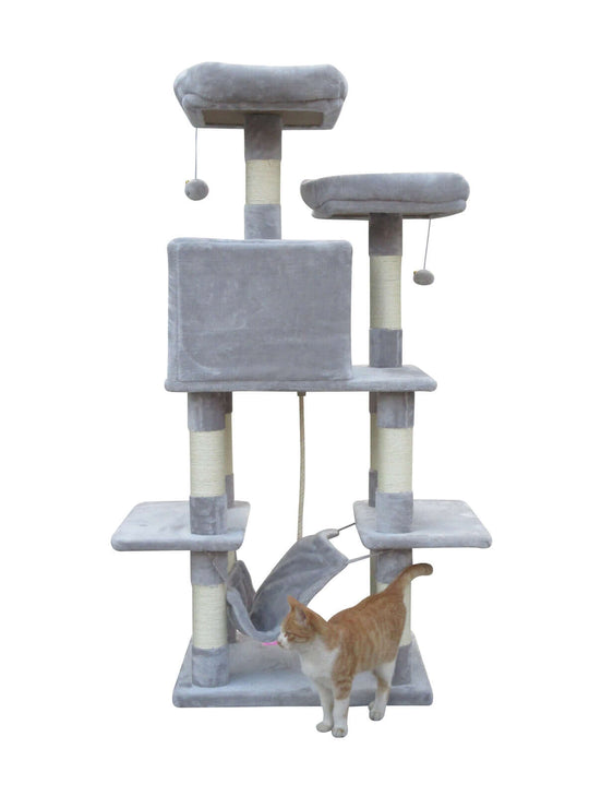 Affordable YES4PETS 145 cm cat scratching post with plush surfaces, sisal poles, and a curious cat exploring.