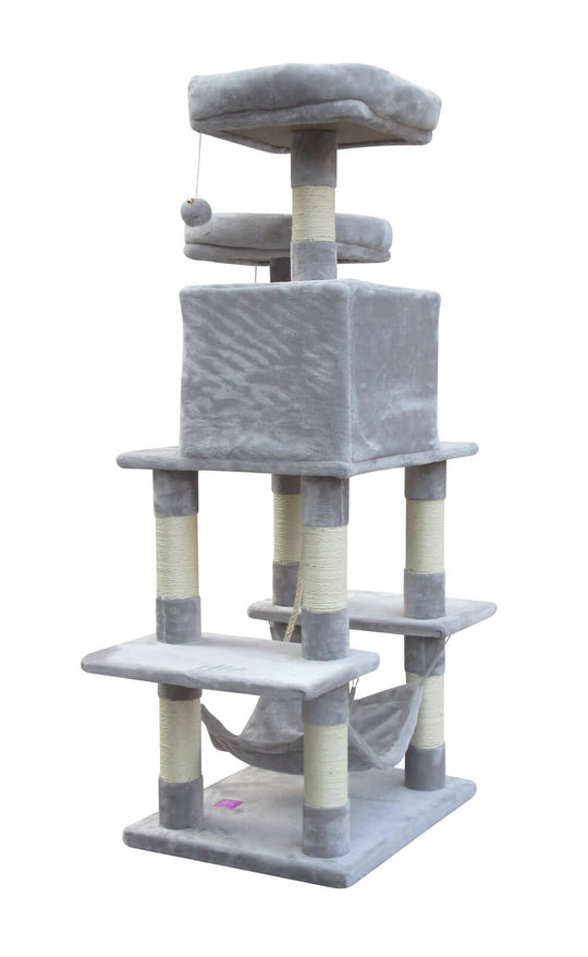 YES4PETS 145 cm cat scratching post tree featuring multiple platforms and soft plush covering for cat comfort. Affordable luxury.