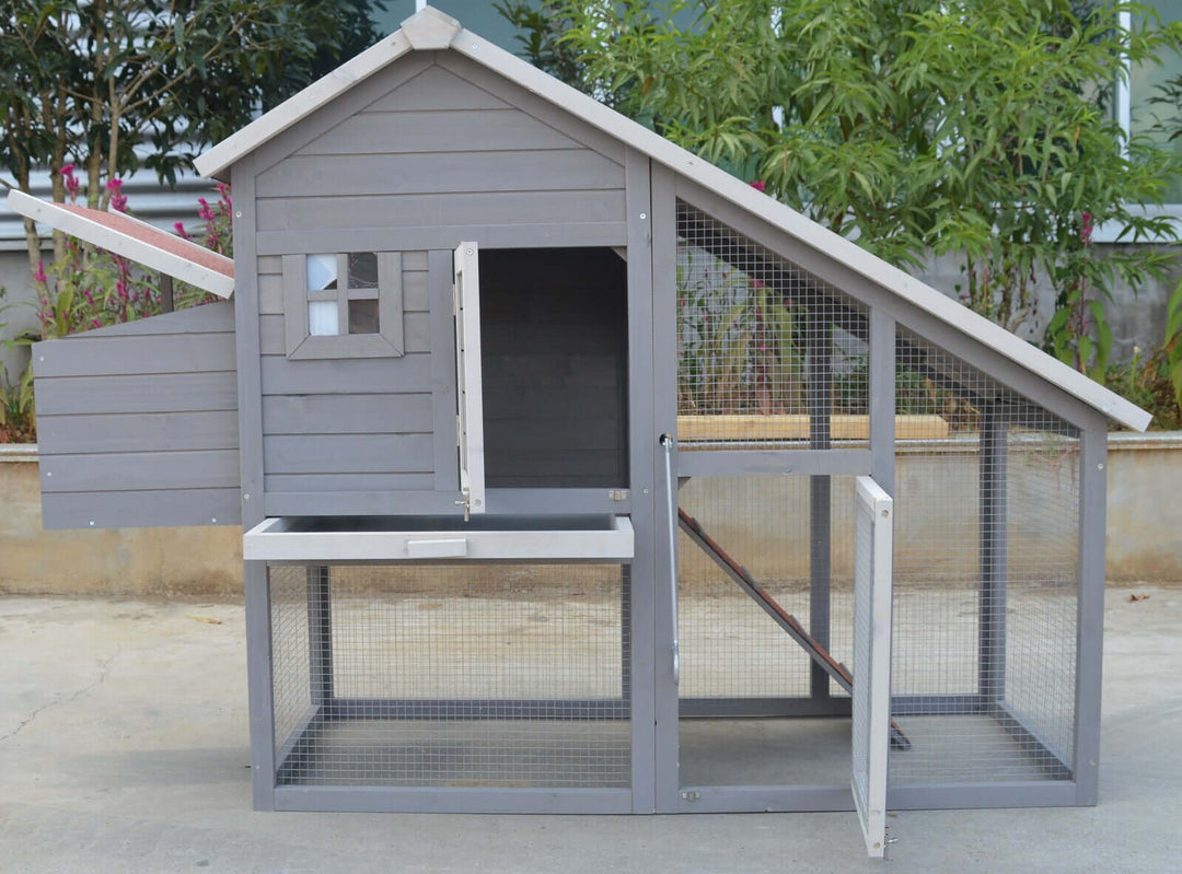 YES4PETS grey chicken coop designed for rabbits, ferrets, and guinea pigs; features a spacious and sturdy structure.