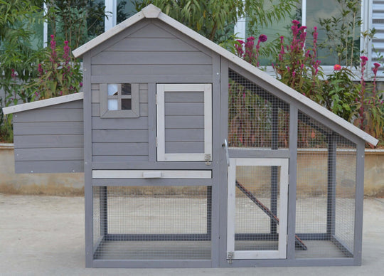 YES4PETS large grey chicken coop with multiple compartments for rabbits and small pets, made from solid fir wood.