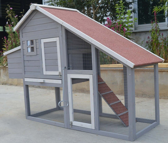 YES4PETS grey chicken coop rabbit hutch with sloped roof and ramp, ideal for chickens and small pets.